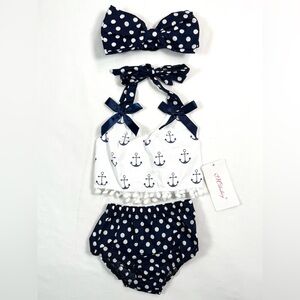 NWT MILEDIIY Baby Girls’ Nautical Sailor Polka Dot Coastal‎ 3-PC Set Size 9-12M